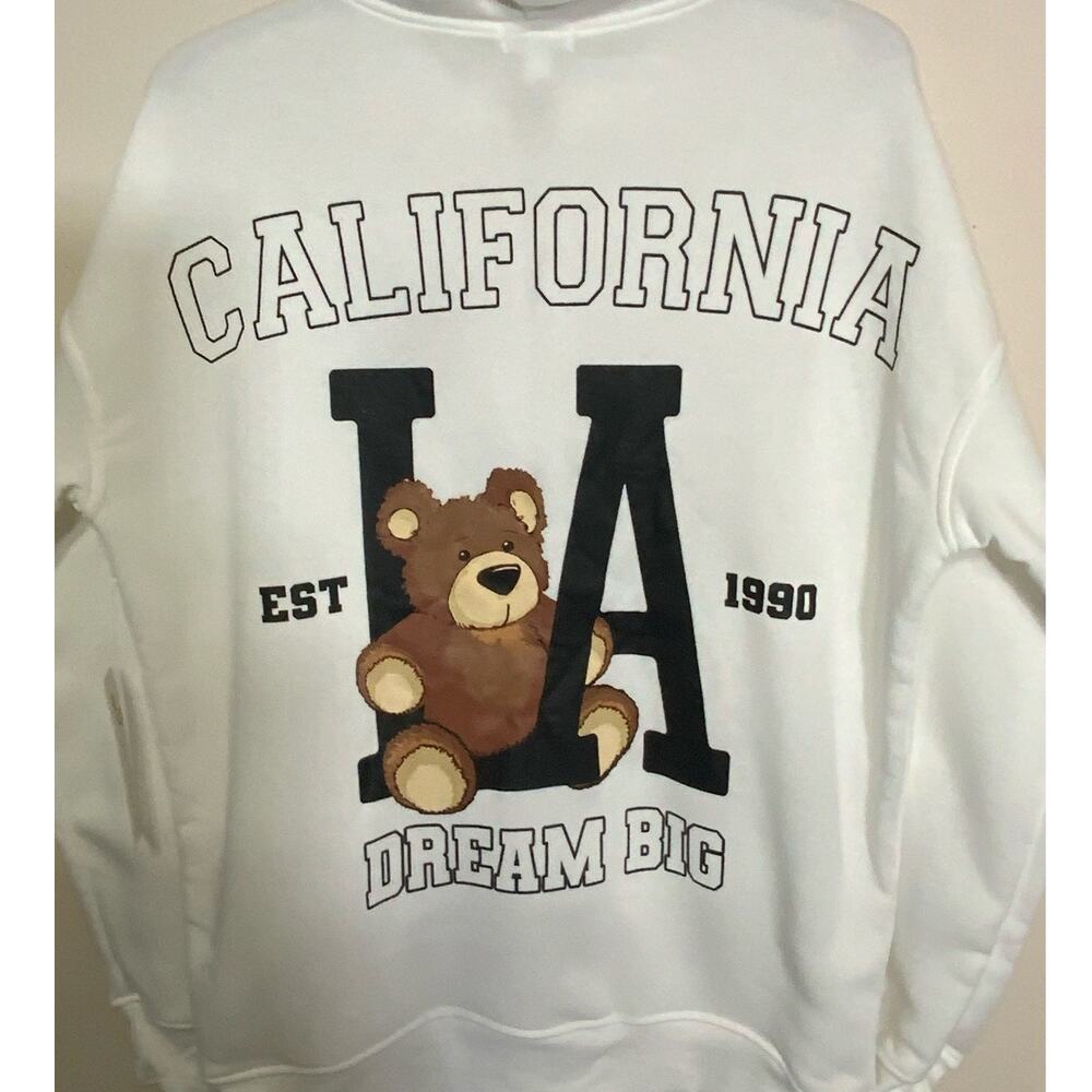 Orange Kiss LA California Bear Dream Big Full Zip White Graphic Hoodie Size S - Picture 5 of 11